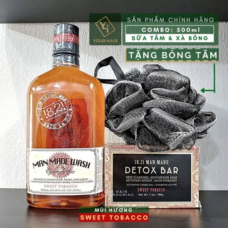 [COMBO] Sữa TẮM GỘI XẢ 3 trong 1 + Xà phòng khử độc da | 18.21 Man Made Wash 3 in 1 - 500ml &amp; Detox Bar Soap 198g