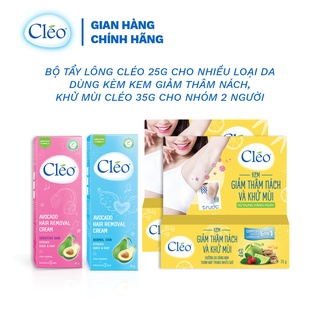 Bộ kem tẩy lông Cleo 25g cho nhiều loại da dùng kèm kem giảm thâm nách, khử mùi Cleo 35g cho nhóm 2 người