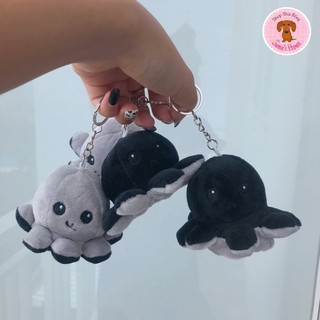 Móc Khóa - Móc Balo/Túi Xách Bạch Tuộc Cảm Xúc Đen-Xám Đường Kính 10cm