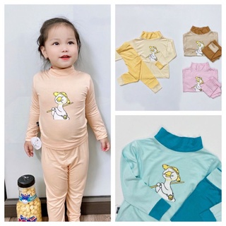 Bộ Dài Tay Thun Lạnh Cổ 3 Phân  In Họa Tiết Vịt Nghộ Nghĩnh Cho Bé Trai, Bé Gái size 7-17 kg
