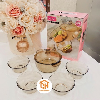 Bộ Nồi Bát Thuỷ Tinh 5 Món Chịu Nhiệt Cam Homeware