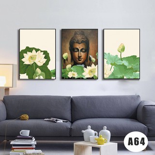 Bộ 3 bức tranh hoa sen và Đức Phật CHỌN KHUNG