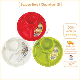 Khay ăn dặm cho bé 4 ngăn hình tròn, khay ăn dặm cao cấp có chỗ để cốc Inomata Nhật Bản - Hàng nội địa Nhật