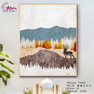 Tranh tự tô màu sơn dầu số hóa trừu tượng - Mã TT0647 Chú hươu tuần lộc trong rừng thông