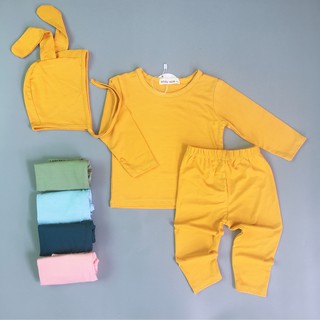 Bộ quần áo thun lạnh kèm nón cột tai thỏ cho bé từ 7-15kg