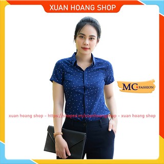 Áo Sơ Mi Nữ Chấm Bi Mc Fashion A0257, Size Đủ, Dáng Công Sở, Ngắn Tay Cộc, Màu Trắng, Xanh Đen Tím Than, Vàng, Đẹp