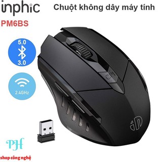 CHÍNH HÃNG-Chuột Không Dây Bluetooth, Wireless 2.4G Inphic PM6 Có Pin Sạc–Chuột Chống Ồn Bấm Siêu Êm Không Cần Thay Pin