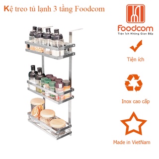 Kệ treo tủ lạnh 3 tầng đa năng FOODCOM chất liệu inox cao cấp có keo 3M chắc chắn