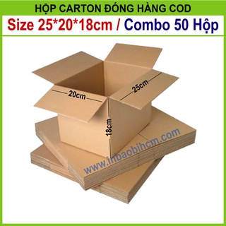 50 Hộp đóng hàng 25x20x18 cm, Hộp carton dày, Cứng cáp, Chuẩn Ship COD, Thùng carton, Hộp giấy giá rẻ, Inbaobi.HCM