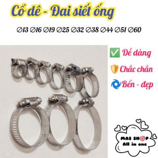 Cổ dê xiết ốc - Đai xiết ống inox 201 có nhiều cỡ lựa chọn ∅13 ∅16 ∅19 ∅25 ∅32 ∅38 ∅44 ∅51 ∅60