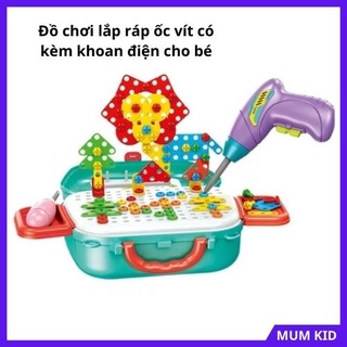 Bộ đồ chơi lắp ghép, lắp ráp, xếp hình ốc vít có kèm khoan điện cho bé trai và bé gái 3 4 5 6 7 8 tuổi. Trò chơi trẻ em