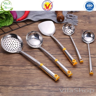 [ Nhiều Phân Loại ] Muỗng Inox, Bộ Muôi Inox Cán Vàng Đa Chức Năng ( Muôi Thủng - Muôi Canh - Xẻng Sào - Xẻng Thủng )
