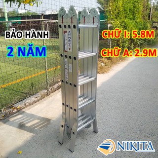 Thang nhôm gấp 4 đoạn Nikita (chữ A:2.9m; chữ I:5.8m) TGA58 Nhật Bản bảo hành 2 năm