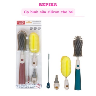 Cọ rửa bình sữa núm ti ống hút silicone có tay cầm xoay 360 độ cho bé
