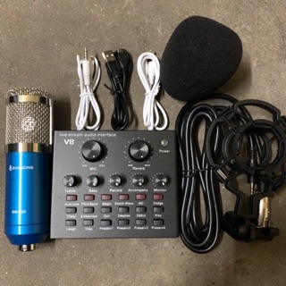 Combo thu âm livestream 2 món mic bm900-sound card v8 kèm dây live lấy nhahc bh 6 tháng