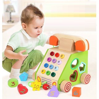 Điện thoại gỗ học hình khối, số