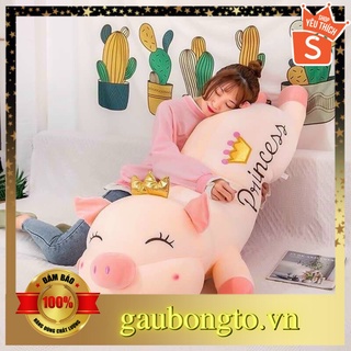 Gấu bông to Heo Lợn vương miện nằm 𝑯𝒂̀𝒏𝒈 𝑪𝒂𝒐 𝑪𝒂̂́𝒑, gối ôm hình thú nhồi bông lợn cute, gối ôm cho bé