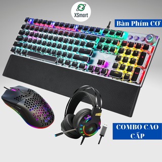 COMBO GAMING bộ bàn phím chuột CƠ và tai nghe chụp tai headphone máy tính, phím hơn 20 chế độ LED FZ508+M8+K3 đen