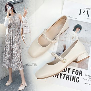 Giày Cao Gót Nữ Mũi Vuông Quai Nhún Mary Jane Đế Cao 3cm - GD007