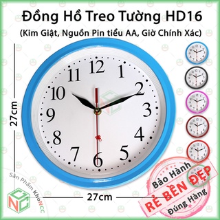 [KhoNCC] Đồng Hồ Treo Tường HD16 Kim Giật - Khung Viền Tròn Nền Trắng - NQL-HD16Xb (Nhiều màu)