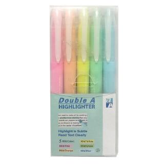 Double A Bút Dạ Quang-Màu Dịu (Vỉ 5 Cây) - Double A