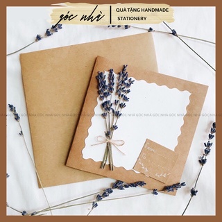 Thiệp hoa khô lavender oải hương handmade giấy kraft nâu vintage cổ điển sinh nhật kỷ niệm anni cảm ơn Góc Nhà gocnha