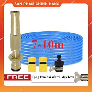 Vòi Xịt❤️Evoucher Bộ dây vòi xịt nước rửa xe, tưới cây ✔, tăng áp 3 lần, loại 7m,10m 206587 cút sập,nối đen+  đai