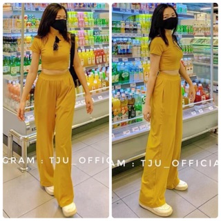 SET ÁO CROP QUẦN VÀNG ỐNG RỘNG
