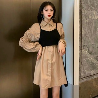 Sét đầm sơ mi phối áo 🥰 Free ship kèm ảnh chụp