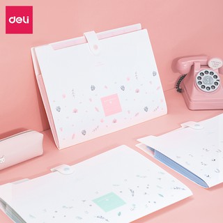 Cặp tài liệu A4 8 ngăn học sinh Deli - Có cúc cài - Hồng/ Xanh Dương/ Xanh lá - 72363 .