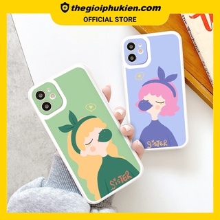 Ốp iphone - Ốp lưng iphone cạnh vuông viền camera Đôi chị em dành cho ip 6 đến 14promax - ng019