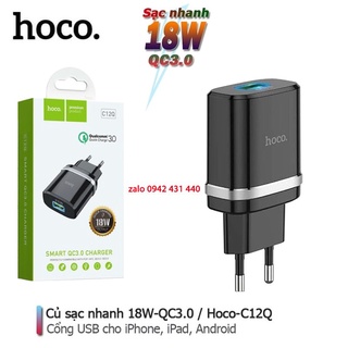 Củ Sạc Nhanh Hoco C12Q Quick Charge 3.0 18W, Cáp Sạc Nhanh Hoco X14 1M