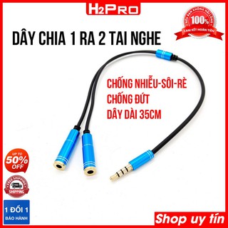 Dây chia 1 ra 2 tai nghe - loa 4 khấc dài 35cm - Jack chia 3,5mm dương ra 2 đầu 3,5mm âm - chia tai nghe