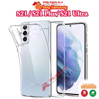Ốp lưng Samsung S21/ S21 Plus/ S21 Ultra- Trong suôt, Silicon dẻo, Loại dày, Lâu ố vàng