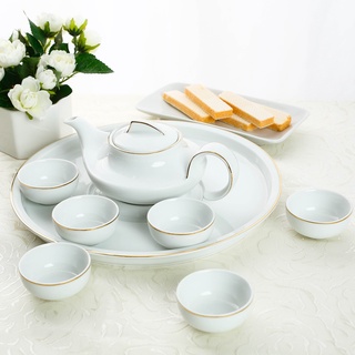 Bộ ấm trà sứ 01 viền vàng kim sang trọng - Bộ ấm uống trà Sứ Long Phương