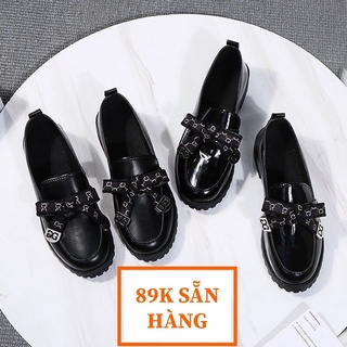 Giày búp bê lôlita , Giày lười nữ - Giày đốc nữ buộc nơ IN CHỮ 2 màu da Cao Cấp