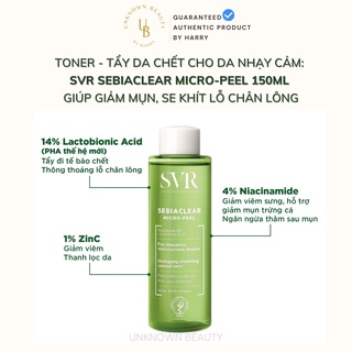 Toner/ Tẩy Da Chết Cho Da Nhạy Cảm SVR Sebiaclear Micro Peel Giảm Mụn Se Khít Lỗ Chân Lông 150ml | Unknown Beauty
