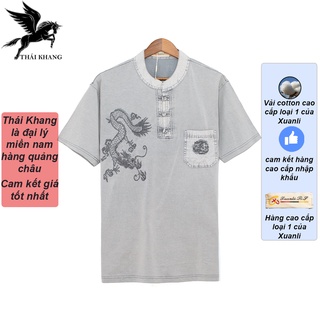 Áo thun nam cổ tàu thiêu rồng cao cấp LOẠI 1 của QIAN HUI loại áo thun nam trung niên nhập từ Quảng Châu TQC4