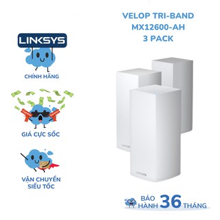 (3 PACK) Bộ phát wifi LINKSYS VELOP MX12600 chuẩn AX tốc độ 4200Mbps tri-band interlligent mesh wifi 6 MU-MIMO system