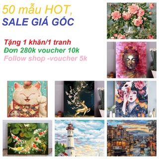 [SẴN] Tranh tô màu theo số, sơn dầu số hóa, TẶNG KHĂN, đã căng khung, đủ phụ kiện, có dầu bóng -Moonshop