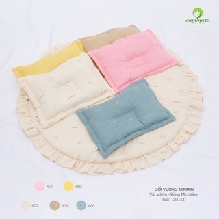 Anminaza - Gối vuông MINMIN chống bẹp đầu vỏ sợi tre mềm mại, thoáng khí cho bé