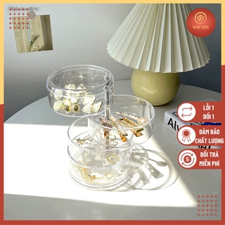 Hộp đựng đồ trang sức ,mỹ phẩm ,đồ cá nhân mini đa năng hình tròn 4 tầng trong suốt xoay 360 độ