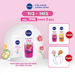 Bộ đôi dưỡng da đều màu,  mờ đốm nâu &amp; thâm sạm NIVEA: Dưỡng thể  Vitamin C&amp;A 180ML &amp; Sáp ngăn mùi mờ vết thâm 40ML