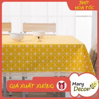 Khăn trải bàn Họa tiết vàng viền ren (đủ kích thước) -E01