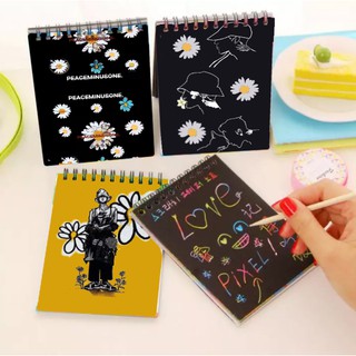 Sổ cào vẽ hoa cúc GD giấy đen SC9 14cm *10 cm sổ cào cute dễ thương