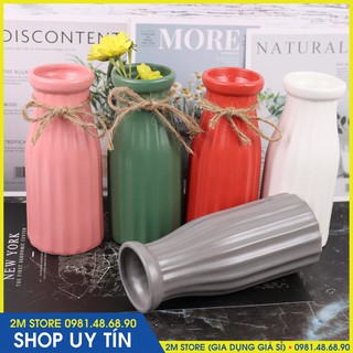 (CHỌN MÀU) Lọ Hoa Sứ Bát Tràng Thắt Nơ Kiểu Múi Dọc Cao 17cm