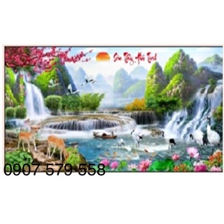 Tranh thêu chữ thập sơn thủy hữu tình THÊU KÍN