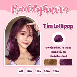 Thuốc nhuộm tóc TÍM LOLIPOP, TÍM ĐẬM không cần dùng Thuốc tẩy tóc của Buddyhairs, tặng kèm găng tay mũ trùm đầu tiện ích