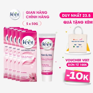 [Mã FMCGVEET52 giảm 8% đơn 250k] Bộ 05 Kem Tẩy Lông Cho Da thường Veet Silk Fresh 50g/ tuýp