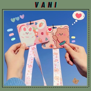 Thẻ Name Ngang Kèm Dây Đeo Họa Tiết Gấu, Thỏ Dễ Thương - Vani Store